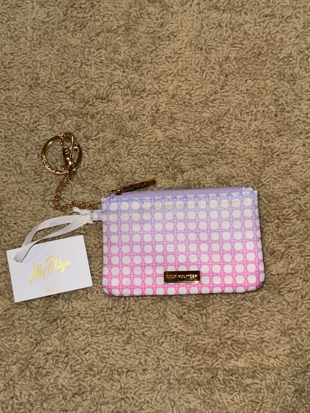 Lilly Pulitzer Pink and Lavender Gradient ID Case with Gold Chain